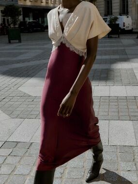 NWT Zara Midi Satin Effect Lace Combination Dress Small